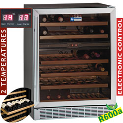 Wijnkast vitrine, geventileerd, 160 Lt., 2temperaturen, BLACK