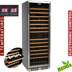 Wijnkast vitrine, geventileerd, 375 Lt., deur in roestvrij staal, 2temperaturen, BLACK