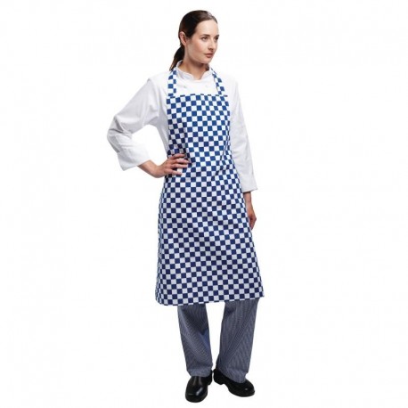 Whites halterschort blauw-wit geblokt