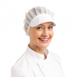 Whites nylon muts met klep en haarnet