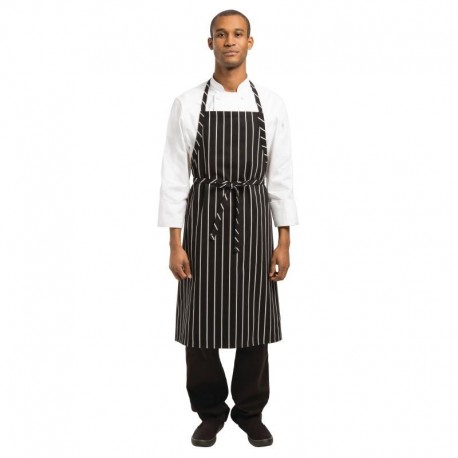 Chef Works Premium geweven schort zwart-wit gestreept