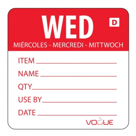 Vogue oplosbare kleurcode voedseletiketten woensdag rood