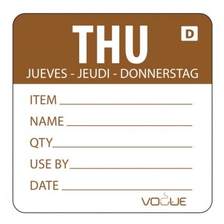 Vogue oplosbare kleurcode voedseletiketten donderdag bruin
