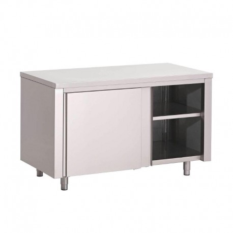 Gastro M RVS werktafel met schuifdeuren 85x100x70cm