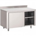 Gastro-M RVS werktafel met schuifdeuren en achteropstand 140x70x85cm