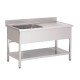 Gastro-M RVS spoeltafel met achteropstand en onderblad 140x70x85cm