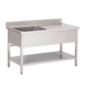 Gastro-M RVS spoeltafel met achteropstand en onderblad 160x70x85cm