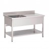 Gastro-M RVS spoeltafel met achteropstand en onderblad 160x70x85cm