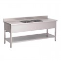 Gastro-M RVS spoeltafel met achteropstand en onderblad 200x70x85cm