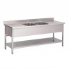Gastro-M RVS spoeltafel met achteropstand en onderblad 200x70x85cm