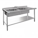 Vogue RVS spoeltafel 2 spoelbakken links 150x60cm