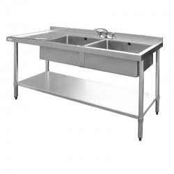 Vogue RVS spoeltafel 2 spoelbakken rechts 150x60cm