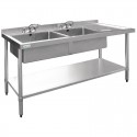 Vogue RVS spoeltafel 2 spoelbakken links 180x60cm