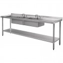 Vogue RVS spoeltafel 2 spoelbakken midden 240x60cm