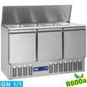 Diamond gekoelde saladette 4xGN 1/1 - 150mm, 3 deuren GN 1/1 compleet met gebogen ruit