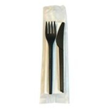 CPLA bestekset zwart mes/vork/servet 2-ply 250 stuks