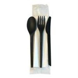 CPLA bestekset zwart mes/vork/lepel/servet 2-ply