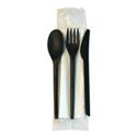 CPLA bestekset zwart mes/vork/lepel/servet 2-ply