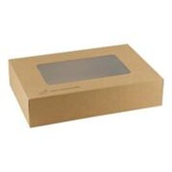 Kraft cateringdoos met PLA venster 36x25x8cm 5x10 (50 stuks)