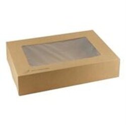 Kraft cateringdoos met PLA venster 46x32x8cm 5x10 (50 stuks)