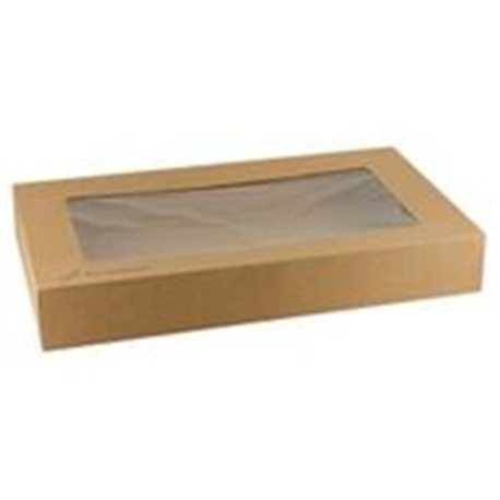 Kraft cateringdoos met PLA venster 56x32x8cm 5x10 (50 stuks)