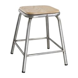Bolero lage gegalvaniseerde stalen kruk met houten zitting (4 stuks)