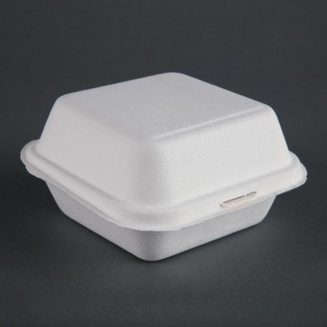 Fiesta Compostable bagasse hamburgerbakjes 153mm - wit (500 stuks)