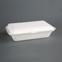 Composteerbare bagasse voedseldozen 24,8cm wit met deksel (250 stuks)