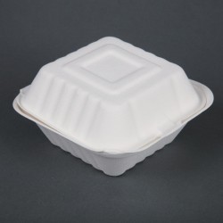 Fiesta Compostable bagasse hamburgerbakjes 152mm - Wit (500 stuks)