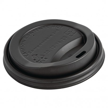 Fiesta Compostable deksels voor koffiebekers 340ml – CPLA, zwart (1000 stuks)