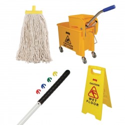 Jantex complete schoonmaakset met mop, emmer en waarschuwingsbordje