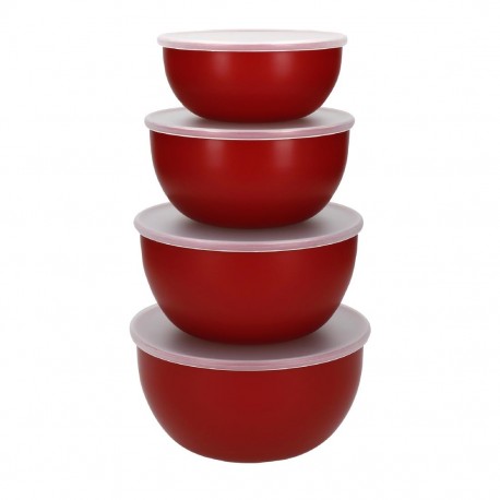 KitchenAid Voorbereidingskommen met Deksel Empire Rood - Set van 4