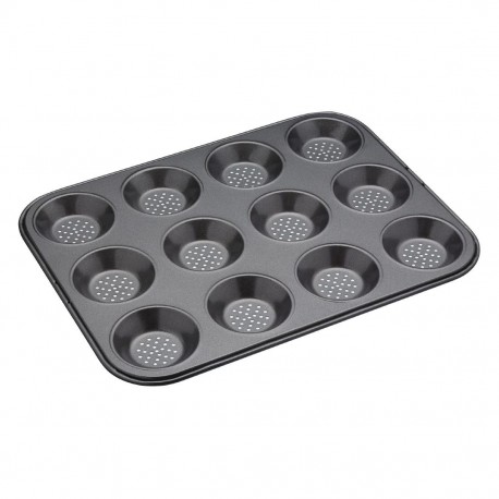 Masterclass Crusty Bake Ondiepe Bakplaat met 12 Gaten - Anti-aanbak Carbonstaal, Zwart