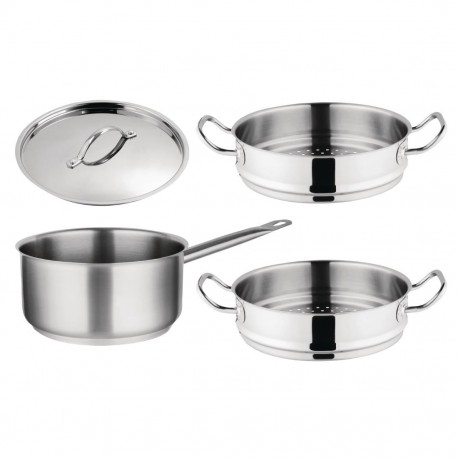 Vogue 3-delige set met RVS steelpan en stomers