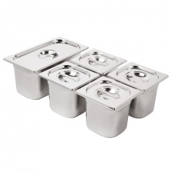 Vogue RVS Gastronorm Bakken Set 1/3 en 4 x 1/6 Met Deksels - Zilver