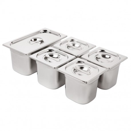 Vogue RVS Gastronorm Bakken Set 1/3 en 4 x 1/6 Met Deksels - Zilver