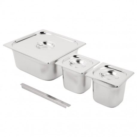 Vogue RVS Gastronorm Bakken Set 2x 1/6 en 2/3 Met Deksels