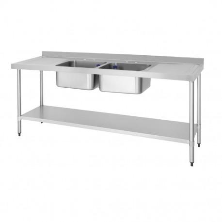 Vogue RVS Spoeltafel Dubbele Spoelbak Afdruiprek Links en Rechts 210x60cm