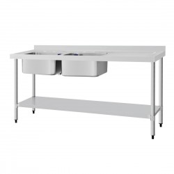 Vogue RVS spoeltafel dubbele spoelbak links 180x60cm