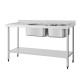 Vogue RVS spoeltafel met dubbele spoelbak rechts – 150x60cm