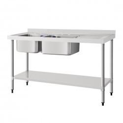 Vogue RVS spoeltafel met dubbele spoelbak links 150x60cm