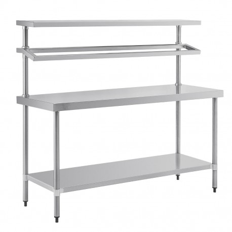 Vogue RVS werktafel met wandplanken groot - Zilver
