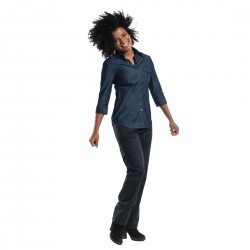 Chaud Devant Blue Denim Stretch dames koksblouse met 3kwart mouw - maat XXL