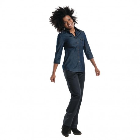 Chaud Devant Blue Denim Stretch dames blouse met 3kwart mouw - Maat XS