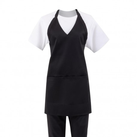 Whites V-hals halterschort met borststuk zwart - Whites Chefs Clothing