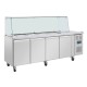 Polar U-serie vierdeurs saladette met vierkant kuchscherm - RVS werkbank Zilver