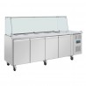 Polar U-serie vierdeurs saladette met vierkant kuchscherm - RVS werkbank Zilver