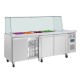 Polar U-serie vierdeurs saladette met vierkant kuchscherm - RVS werkbank Zilver