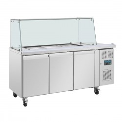 Polar U-serie Driedeurs Saladette met Vierkant Kuchscherm – RVS Koelwerkbank