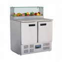 Polar G-serie 2-deurs pizza koelwerkbank met opzetkoelvitrine 256L - RVS Prepareer Counter